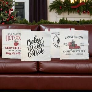 Set 4 Our Traditions 18" x 18" Christmas Canvas Pillow Covers Printed Holiday